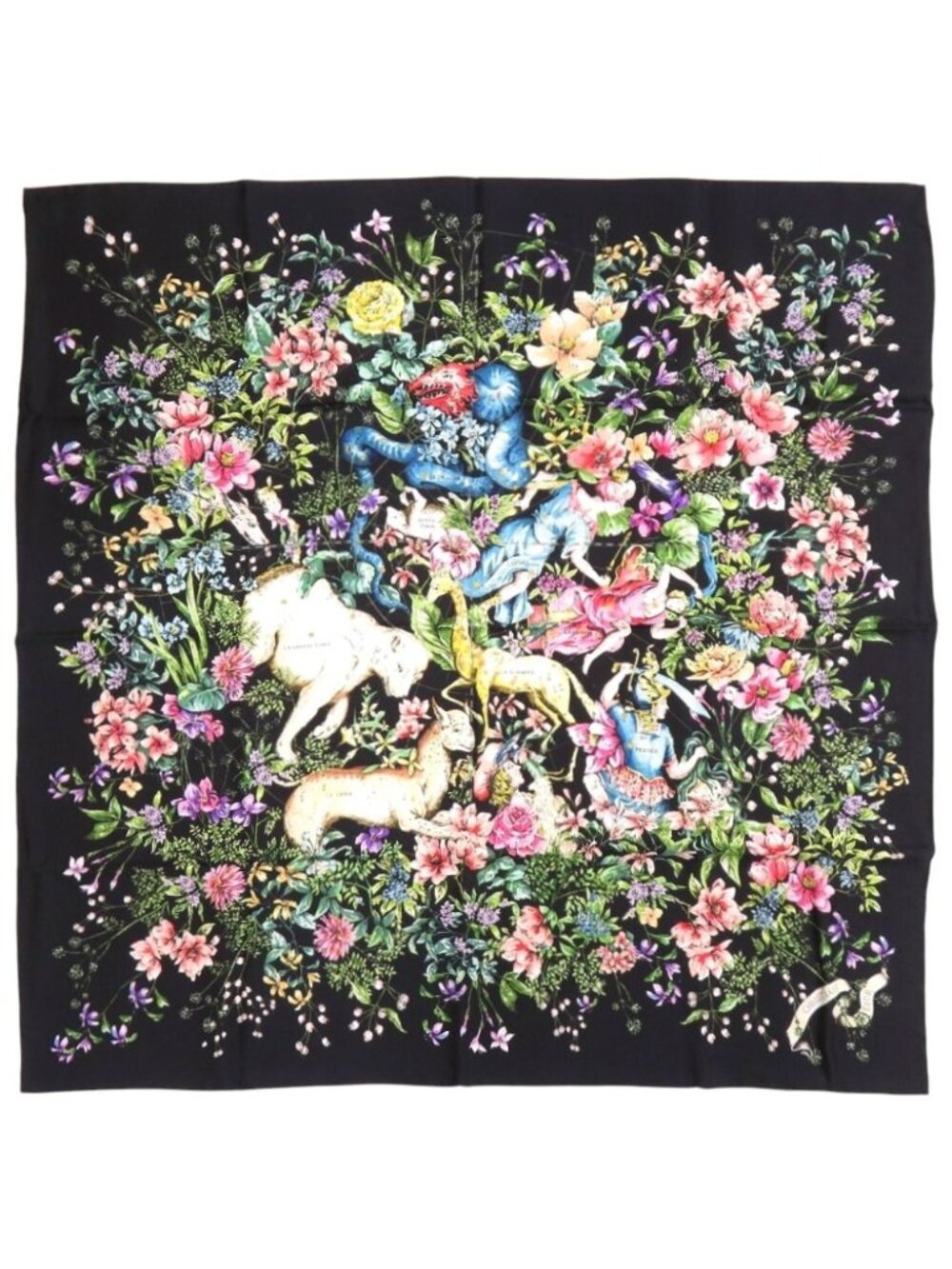 Dior D Constellation Silk Black Square Scarf